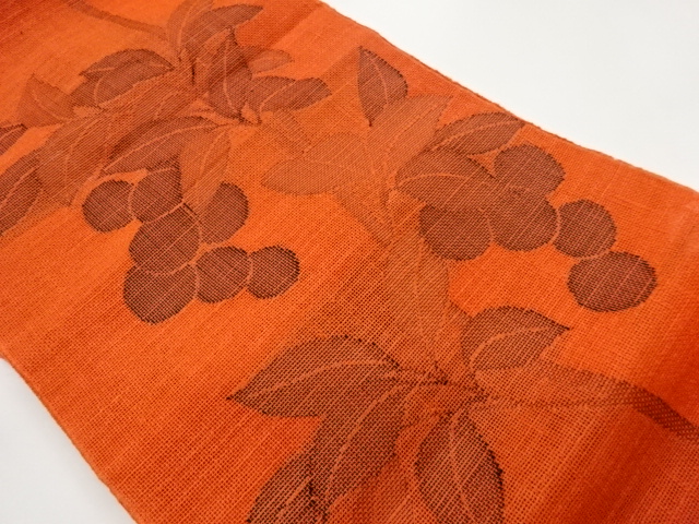 紗紬枝葉に実模様織出し名古屋帯